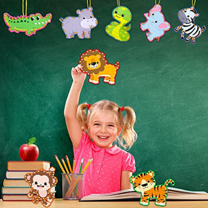 Pajean 10 Pcs Kids Lacing Cards Double Sided Animal Sewing Cards Kits 10 Styles Lacing Toy Crafts for Toddler Ages 6+ Developing Imagination Preschool Learning Activity Supplies(Jungle Style) - style: Jungle Style