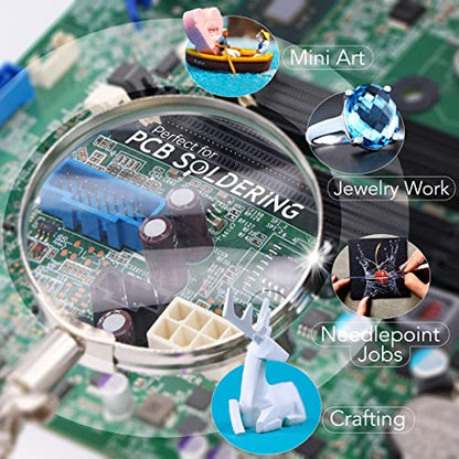 Ram-Pro Helping Hands Magnifier Glass Stand with Alligator Clips – 4X Magnifying Lens, Perfect for Soldering, Crafting & Inspecting Micro Objects - size: 4X Magnification - Without LED Light
