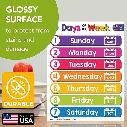 FoldCard Days of the Week Chart Educational Poster 8.5x11 5pk - color: 7 Days of the Week