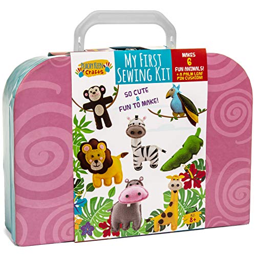 Peachy Keen Crafts Kids Sewing Kit, Learn to Sew for Ages 8-12, Beginner Felt Craft Kit, Make 6 Fun Stuffed Animals and A Pin Cushion, Teach Basic Stitches