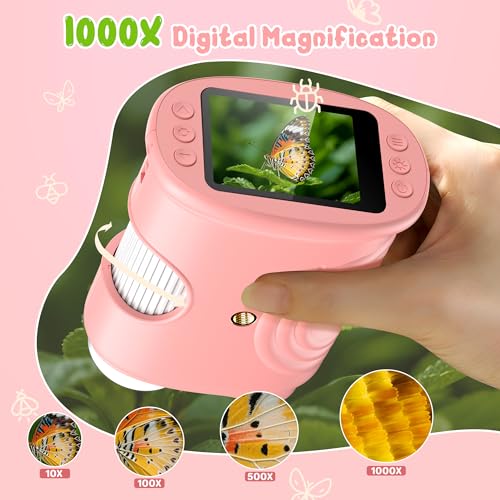 1000X Handheld Digital Microscope for Kids: Pocket Microscope with 2.0" IPS Screen - STEM Toys Birthday Gifts for Girls Boys - Portable Edu Science Kits Toddler Age 3-6 6-12 Pink - color: Pink