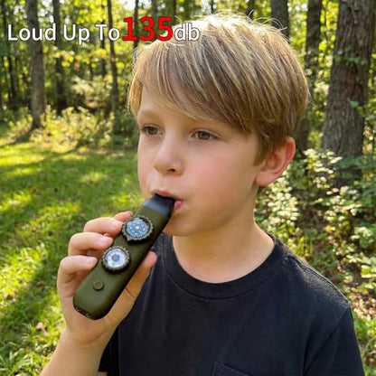 Multifunctional Survival Emergency Whistle for Kids with Compass Hiking Survival, Thermometer & Neck Lanyard | Emergency Safety Gear for Hiking, Camping, Kayaking, Boating, Climbing - color: army green