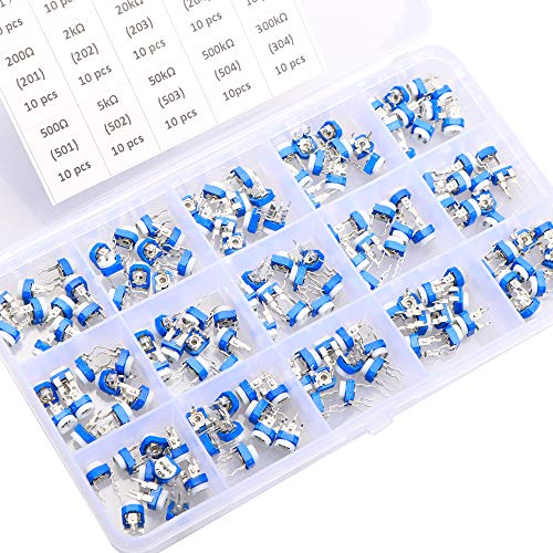 150 Pcs 15 Value 100 ohm- 2M ohm Trimpot Variable Resistor 6mm Potentiometer Assortment Kit