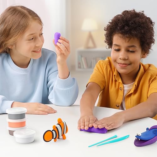 Hey Clay 15 Cans Set - Colourful Modelling Kids Air-Dry Clay 15 Cans with Sculpting Tools and Fun Interactive Instructions for Children Age 3+ (Ocean) - color: Ocean