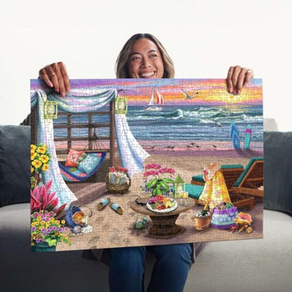 Ravensburger - Cabana Retreat - 500 Piece Large Format Jigsaw Puzzle - Enjoy Peaceful, Salty Breezes and a Stunning Ocean Sunset - Frameable - Premium Quality - Puzzles for Adults