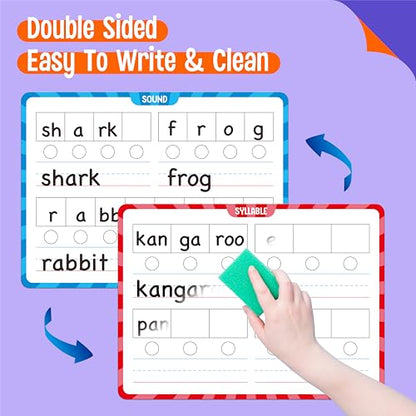 8 Packs Phonemic Awareness Dry Erase Board, Double Sided Dry Erase Board Writable and Erasable Phonics Learning White Board for Kids, Students, Classroom and Home (Each Measures 12” x 9”) - color: Phonemic Awareness
