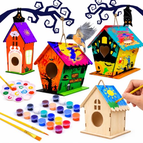 hapray 4 Pack Bird House Craft Kit, DIY Birdhouse for Kids to Build & Paint - color: 4 Pack Bird House