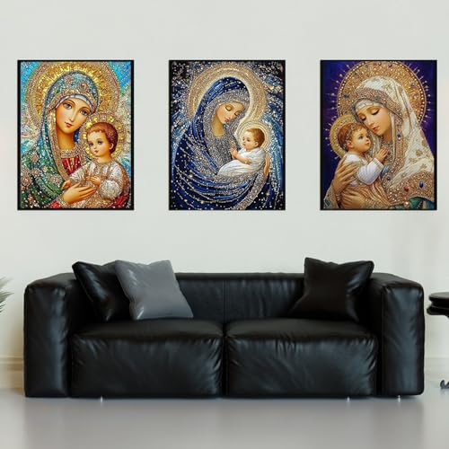 3 Pack Virgin Mary Diamond Art kits for Adults Beginners 12x 16 Inch - color: KM09+KM10+KM11-1