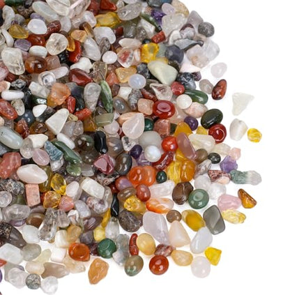400Pcs+ Crystals Set, 30 Kinds+ Crystals Bulk and Minerals Science Kit, 1.5lbs Healing Stones for Kids, Rocks for Tumbling, Crushed Stones - size: 0.2-0.5 Inch, 1.5lbs