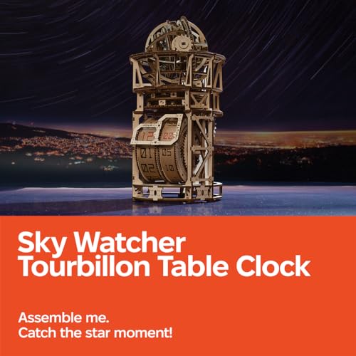 UGEARS Astronomer Table Clock with Tourbillon - 3D Wooden Puzzles for Adults Model Kit - Mechanical Clock Kit Functional DIY Wood Model Kits for Adults, 3D Puzzle for Puzzle Lovers