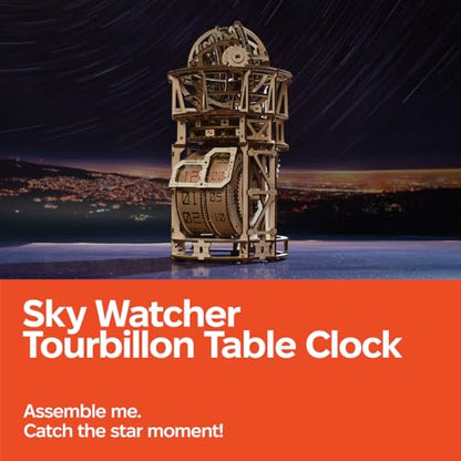 UGEARS Astronomer Table Clock with Tourbillon - 3D Wooden Puzzles for Adults Model Kit - Mechanical Clock Kit Functional DIY Wood Model Kits for Adults, 3D Puzzle for Puzzle Lovers