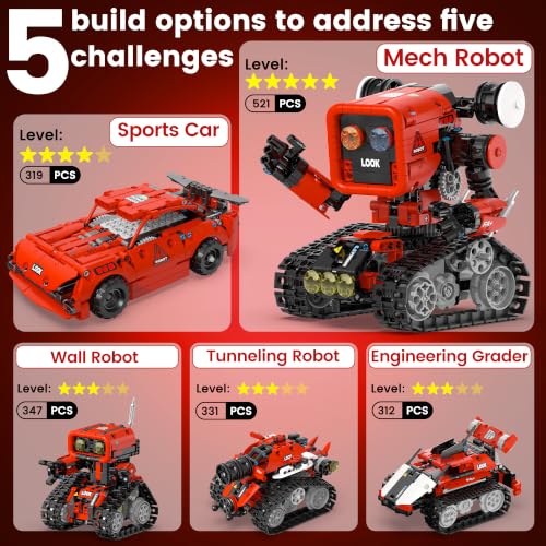 5 in 1 Robot Building Kit, STEM APP & Remote Control Robotics - color: Red