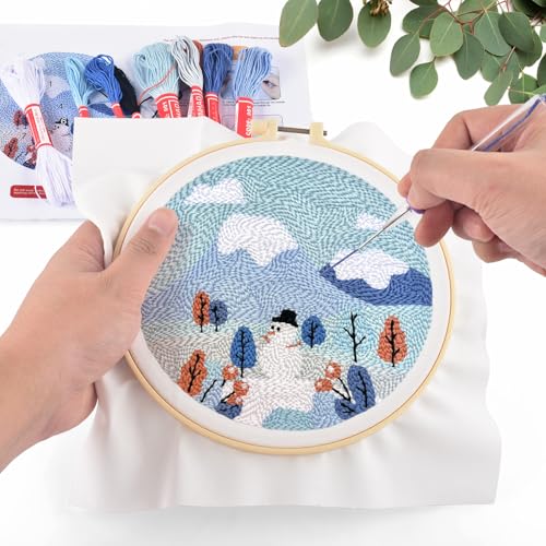 ERKOON Punch Needle Kit Adults Beginners, DIY Easy Landscapes Embroidery Set for Starter Art Craft, Needling Punch Project with Patterns, Tools, Yarns, Hoop, Instruction (Winter) - color: Winter