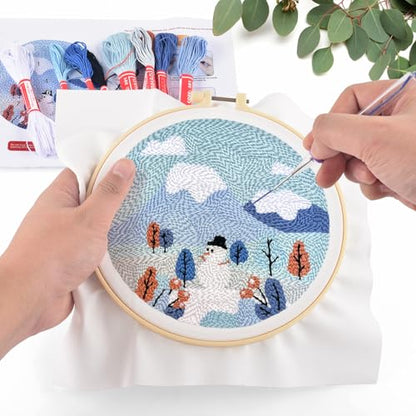 ERKOON Punch Needle Kit Adults Beginners, DIY Easy Landscapes Embroidery Set for Starter Art Craft, Needling Punch Project with Patterns, Tools, Yarns, Hoop, Instruction (Winter) - color: Winter