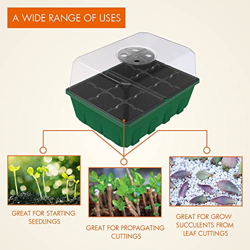 Gardzen 10 Pack Seed Starter Trays with Dome and Green Base 120 Cell - size: 12-Cell Black 10-Pack