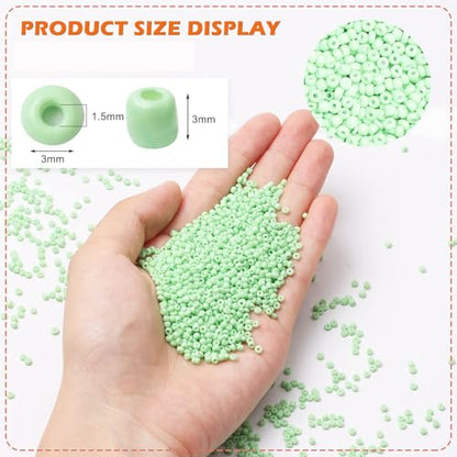 5000pcs Light Green Glass Seed Beads Bulk, Small Tiny Waist Spacer Beads for Bracelet, Necklace Jewelry Making, DIY Craft Projects(3mm 8/0) - color: Light Green, size: 3mm