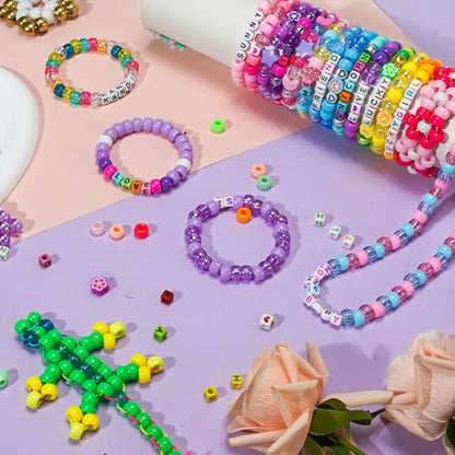 Gionlion 96 Colors 3550 Pcs Pony Beads Bracelet Making Kit, 5 Boxes Friendship Bracelet Kit with Letter Beads 6x9mm Rainbow Bead for Bracelets Jewelry Keychain Making Kit, Mothers Day Gifts Gifts - color: 96 Colors 3550PCS