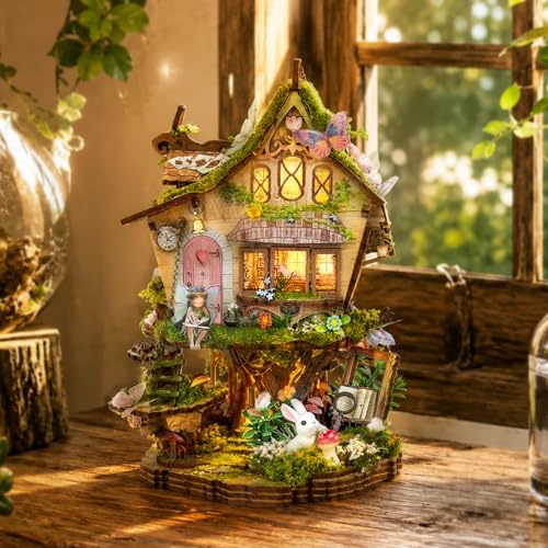 Fairy Treehouse Book Nook Kits for Adults with Warm LED Lights - color: Rowan's Tree House