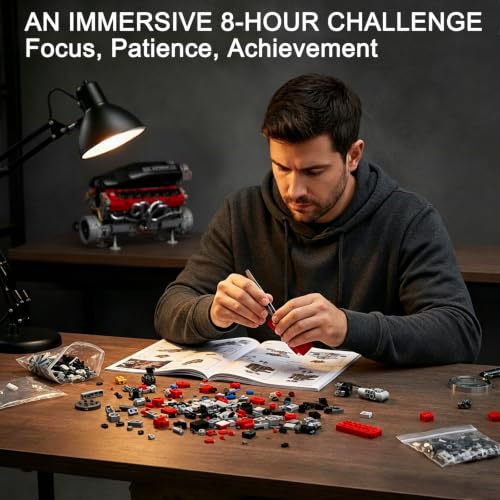 V12 Engine Model Kit, Functional 12-Cylinder Building Set for Adults - color: Black
