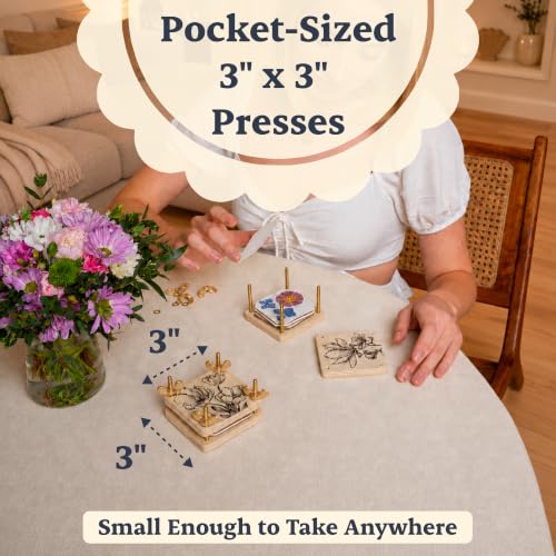 Mini Flower Press Kit for Adults - 2 Small 3" x 3" Pocket Flower Presses - color: Beige, size: Mini