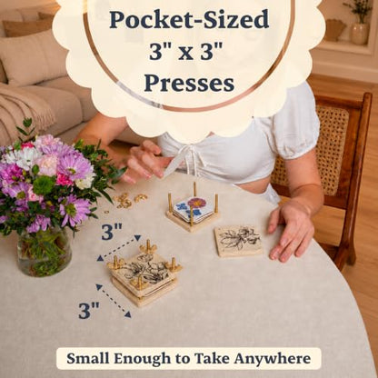 Mini Flower Press Kit for Adults - 2 Small 3" x 3" Pocket Flower Presses - color: Beige, size: Mini