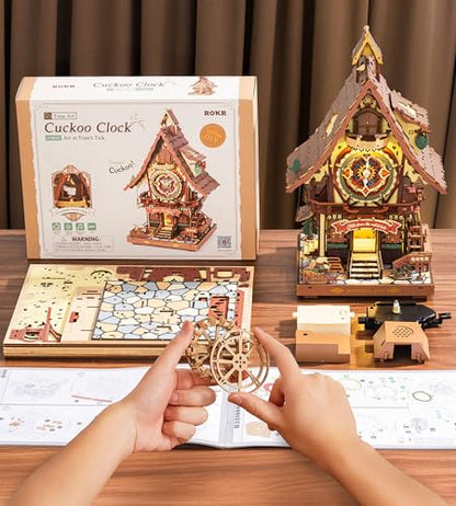 ROKR Cuckoo Clock 3D Wooden Puzzle with LED Light & Hourly Chime for Adults