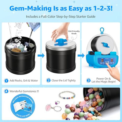 KomeStone K5 Rock Tumbler for Kids & Adults, Quiet Rock Polisher, Ages 6+ - color: Starter Kit（Sky Blue）