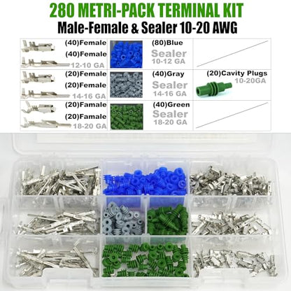 340pcs (Male, Female Terminals, Cavity, Sealer 10-20 AWG) Metri-Pack 280 Series 30 Amp, Weatherproof Automotive Electrical Kit - size: Multi-Pin Terminal Kit (340pcs)