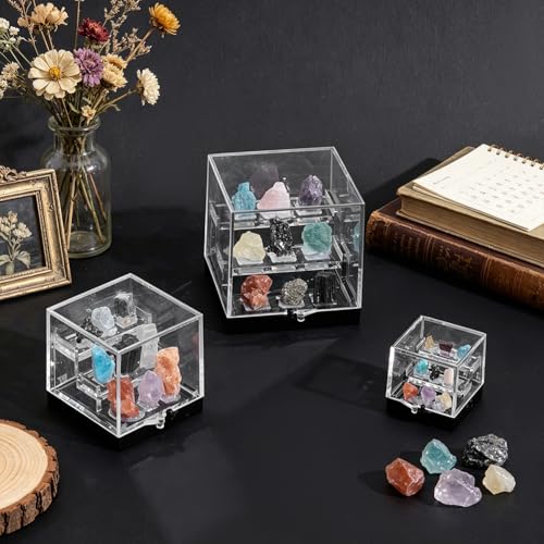 NBEADS 1 Set Natural Gemstone Collection Gift Box, 1.34x1.46x1.38 Inch Square Acrylic Tiered Display Case, Rare Mineral Specimens for Mineral Enthusiasts,Geography Enthusiast Home Decor, Small - size: 1.34x1.46x1.38 Inch