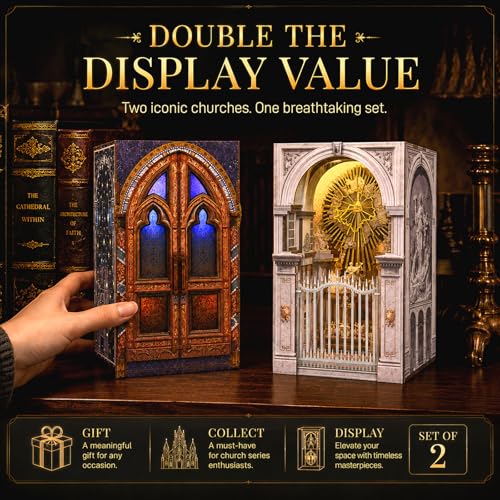 MiniCity 2-Piece Book Nook Kit Set, Miniature Dollhouse Kit for Beginner - color: Notre-dame Bacilica & St. Charles Church