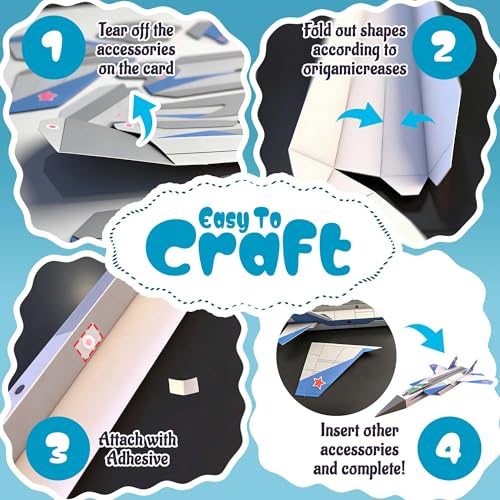 2 Themes in 1, 3D Model Paper Airplane Kits, DIY Origami Kit for Kids Ages 8-12, Include 16 Pre-cut, Easy-to-Assemble Gun & Aircraft Models, Origami Kit for Kids Ages 8-12, Paper Airplane Kits