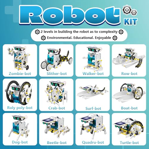 Dioju 13-in-1 Solar Robot Toys for Ages 8 9 10 11 12 Year Old Boys Girls, STEM Science Kits for Kids Age 8-12, Building Experiments Robotics Kit STEM Projects for Kid Christmas Birthday Gifts (White)