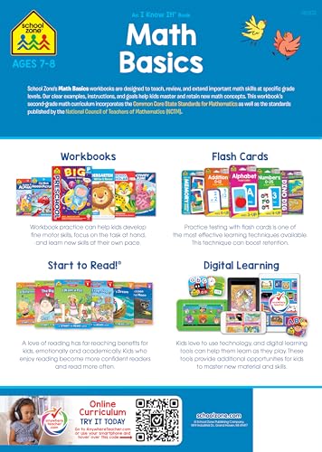 School Zone Math Basics 2 Workbook: 64 Pages, 2nd Grade, Addition & Subtraction, Time & Money, Place Value, Fact Families, Ages 7-8 (I Know It! Book Series)