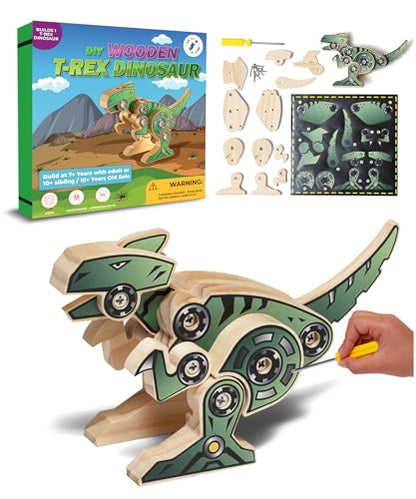 Little Jupiter DIY Wooden Kit with Stickers - Dinosaur Toys for Kids for 7-12 Yrs - Dinosaur Toy Woodworking Kits - Wood Crafts - Kids Building Kit - Wooden Crafts (T-Rex) - size: T-Rex