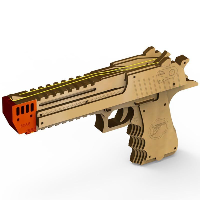 VJOALIN 3D Wooden Puzzles, Desert Eagle Wood Puzzles Gun Rubber Band Pistol Toys Machinery Model Best Present Puzzle for Adults