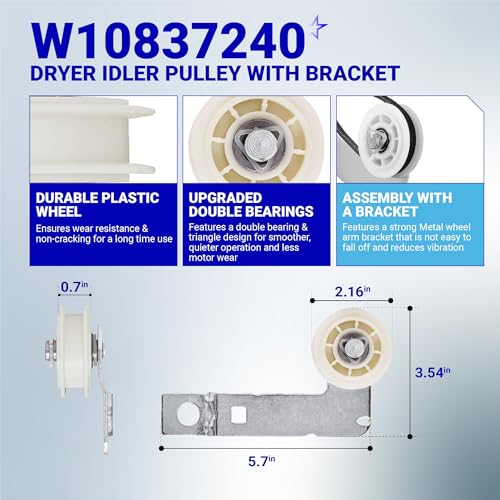 661570V 661570 & 279640 & W10837240 Dryer Drum Belt Idler Pulley Kit