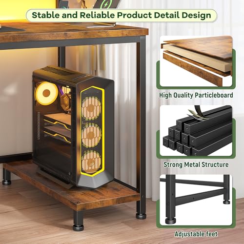 DurayLoly 39.3" Office Desk with Power Outlet & Fabric Drawer,Rustic Brown - color: Rustic Brown, size: 39.3 IN