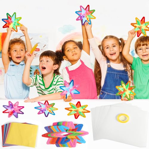 Qyeahkj 36 Set Summer Star Suncatchers Crafts for DIY Star Window Tissue Paper Craft Kit Art Ornament Hanging Decor for Home Activity Art Project Birthday Party Favors Gifts - style: Star