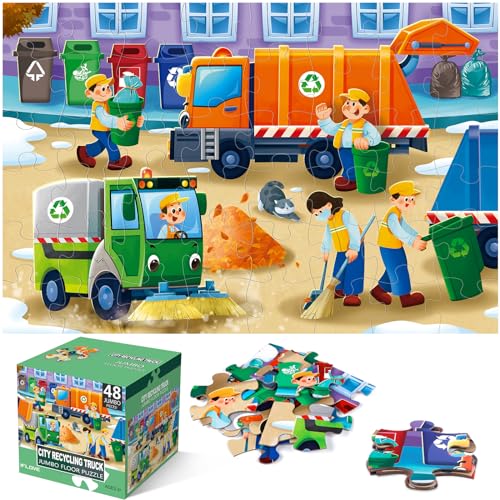 Jumbo Floor Puzzle for Kids,48 Piece Garbage Truck Jigsaw Puzzle Ages 3-8 - style: Garbage Truck