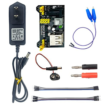 arduino Power Supply Breadboard 3.3V 5V Power Supply Module+Minidodoca 9V 1A Adaptor 5.5 x 2.5mm+Alligator Clip Test Leads+Banana Plug Kit for Arduino UNO, Raspberry Pi, STM32 Electronic DIY etc - size: 1pcs Power Supply Module Kit