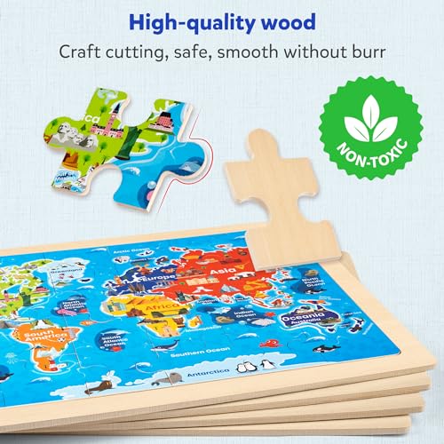 SYNARRY Large USA Map, World Map & Solar System Wooden Puzzles Ages 4-6 - style: US World Earth Solar System