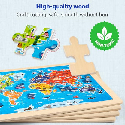 SYNARRY Large USA Map, World Map & Solar System Wooden Puzzles Ages 4-6 - style: US World Earth Solar System