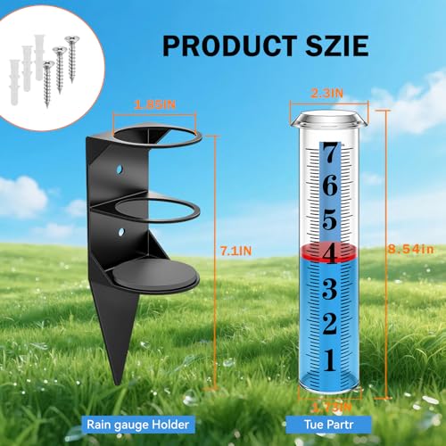 Rain Gauge Outdoor,7" Rain Gauges Outdoors Best Rated with Metal Rack Holder, Rain Measure Gauge, Easy to Read with Red Float, Large Font Plastic Replacement Tube for Yard Garden - color: Metal rain gauge