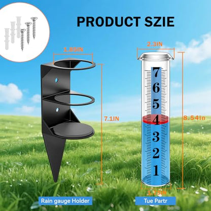 Rain Gauge Outdoor,7" Rain Gauges Outdoors Best Rated with Metal Rack Holder, Rain Measure Gauge, Easy to Read with Red Float, Large Font Plastic Replacement Tube for Yard Garden - color: Metal rain gauge