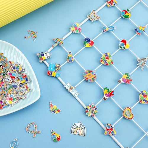 SANNIX 110Pcs 55 Pairs Autism Awareness Charms, Gold Enamel Autism Jewelry - style: Autism Charms