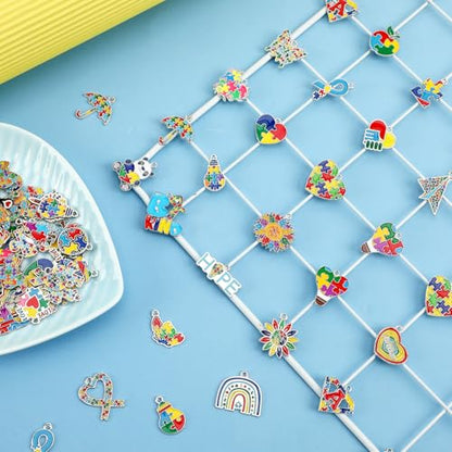 SANNIX 110Pcs 55 Pairs Autism Awareness Charms, Gold Enamel Autism Jewelry - style: Autism Charms