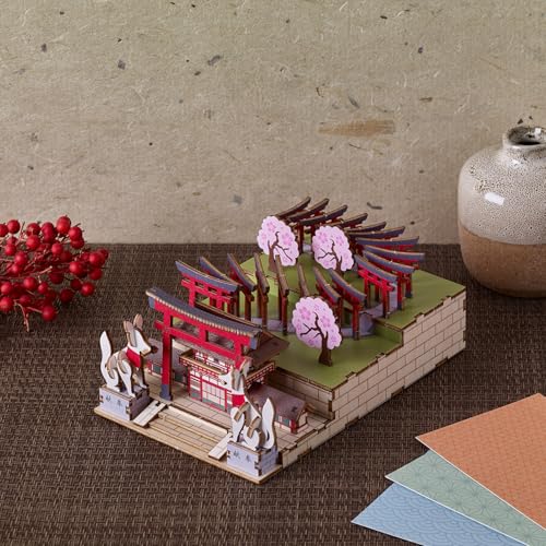 Fushimi Inari Shrine Wooden 3D Puzzle – DIY Japanese Torii Gate Craft Kit – Seasonal Sakura & Maple Scenes – No Tools Needed - style: Fushimi Inari