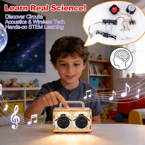STEM Projects Kit for Kids & Adults Build Your Own Portable Wood Bluetooth Speaker Science Experiment Electronics Kit for Boys & Girls Ages 8-12 9 10 14 16-Chrome Back‑to‑School Birthday Gift - color: Chrome