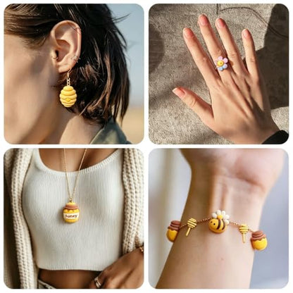 beinkmake 15Pcs Bees Polymer Clay Cutters Clay Earrings Cutters Flower Honey Beehive Jars Polymer Jewelry Cutter for Earrings Making Birthday Party DIY Supplies - style: Bee