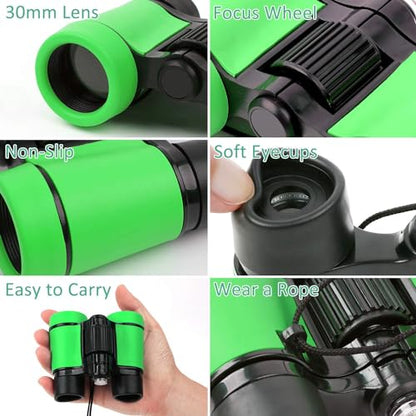 Scotamalone Kids Binoculars Shock Proof Toy Binoculars Set for Age 3-12 Years Old Boys Girls Bird Watching Educational Learning Hunting Hiking Birthday Presents - color: green, size: one pc